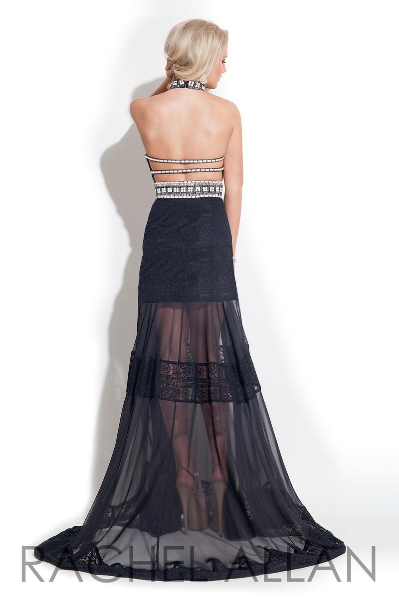 Style 7235RA Rachel Allan Size 4 Prom Halter Lace Black A-line Dress on Queenly