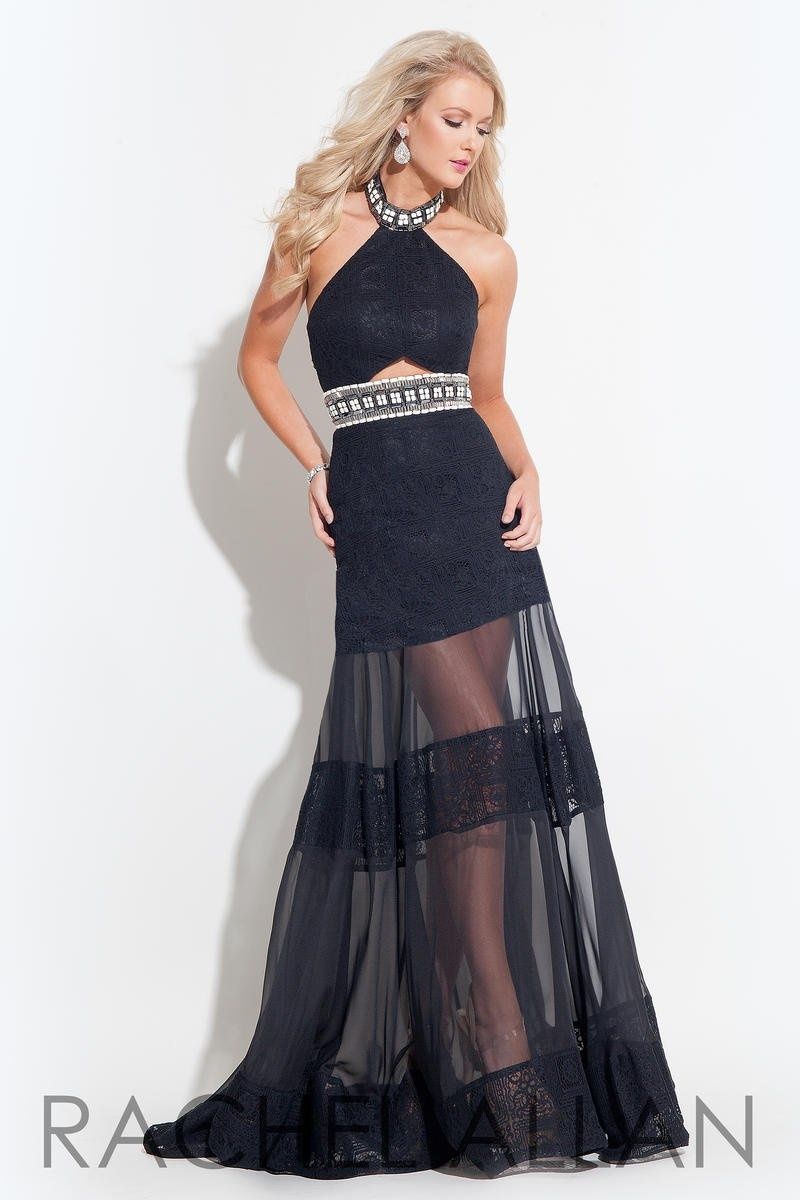 Style 7235RA Rachel Allan Size 2 Prom Halter Lace Black A-line Dress on Queenly