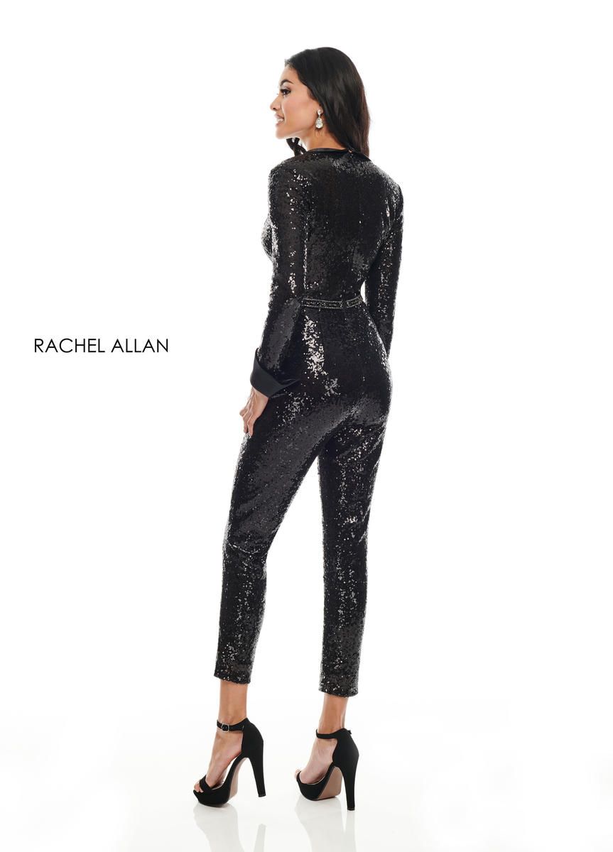 Style L1279 Rachel Allan Size 6 Pageant Plunge Sequined Black Formal Jumpsuit on Queenly