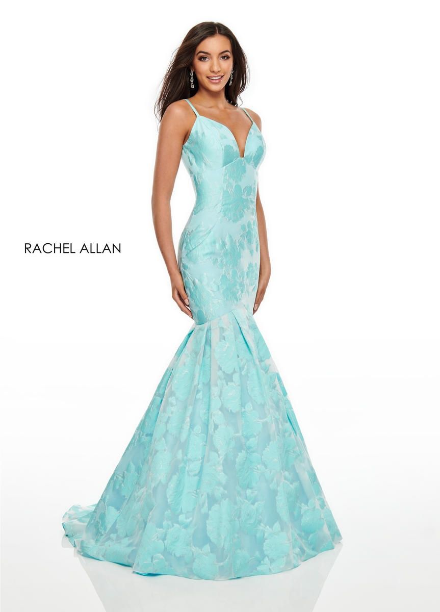 Style 7087 Rachel Allan Size 6 Prom Light Blue Mermaid Dress on Queenly