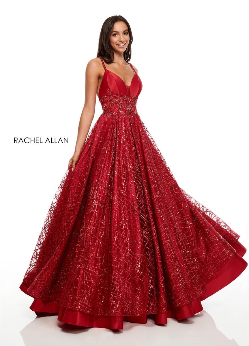 Style 7111 Rachel Allan Size 12 Prom Red Ball Gown on Queenly