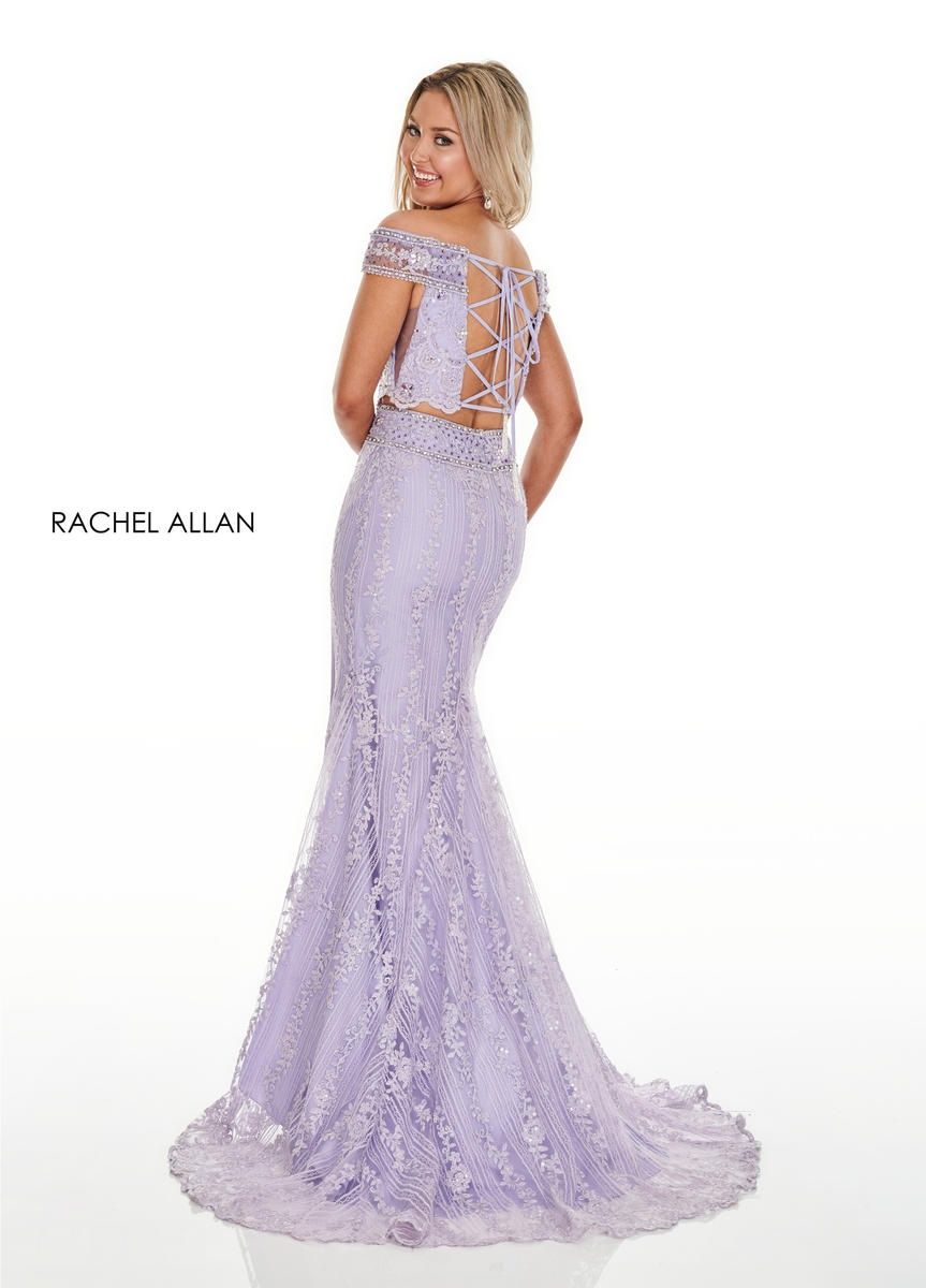 Style 7007 Rachel Allan Size 8 Prom Lace Purple Side Slit Dress on Queenly
