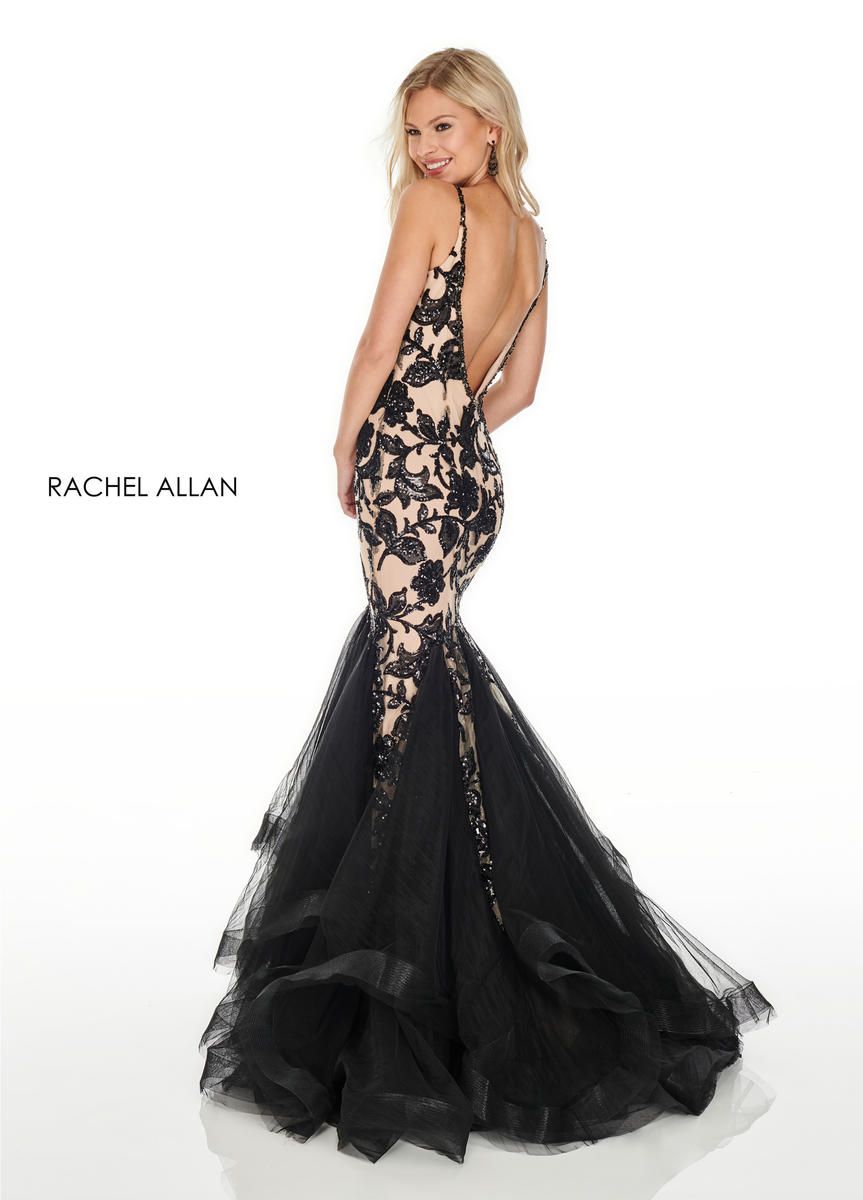 Style 7096 Rachel Allan Size 10 Prom Lace Black Mermaid Dress on Queenly