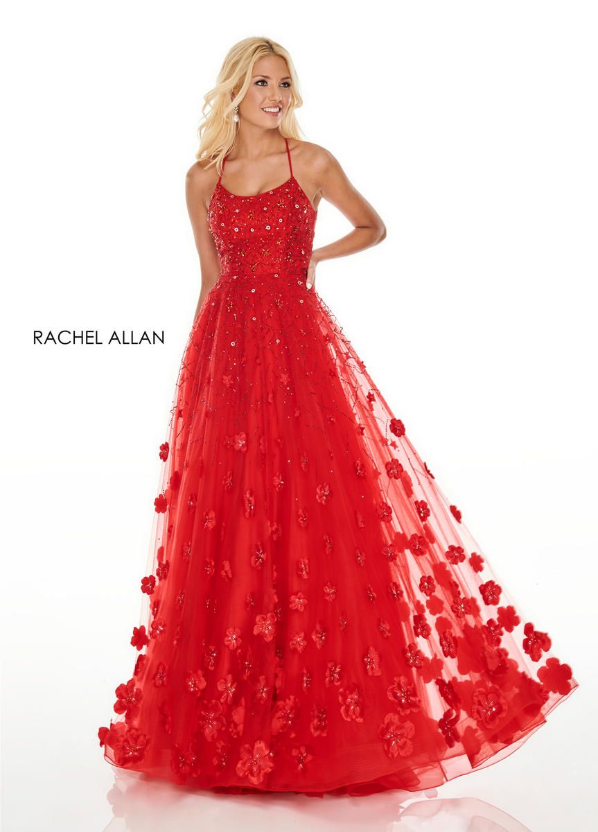 Style 7049 Rachel Allan Size 6 Prom Floral Red Ball Gown on Queenly