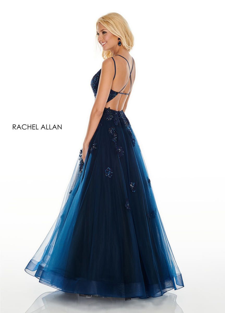 Style 7122 Rachel Allan Size 6 Prom Navy Blue Ball Gown on Queenly