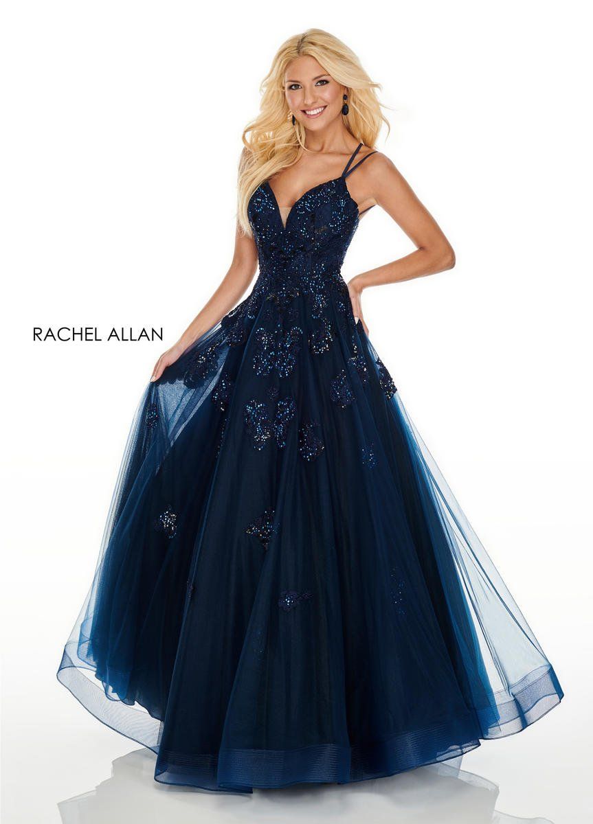 Style 7122 Rachel Allan Size 6 Prom Navy Blue Ball Gown on Queenly