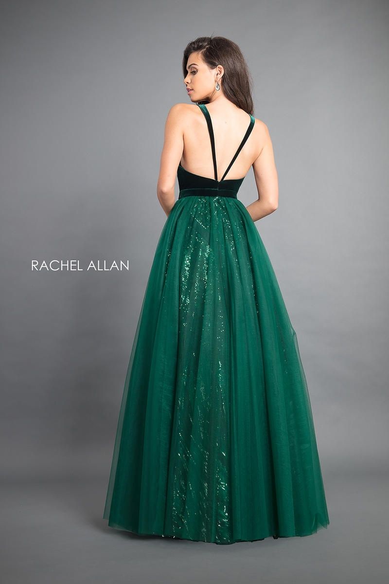 Style 8364 Rachel Allan Size 6 Prom Velvet Green Ball Gown on Queenly