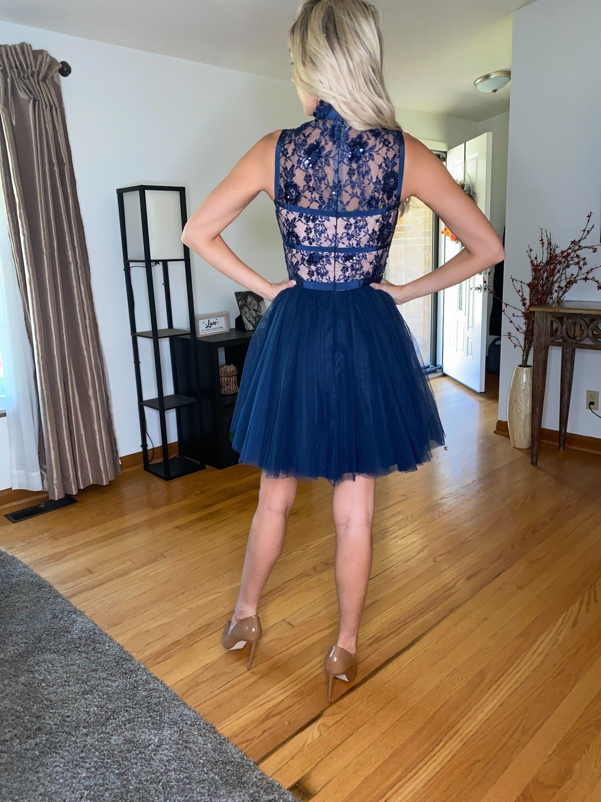 Sherri Hill Size 4 Homecoming High Neck Lace Royal Blue Cocktail Dress on Queenly