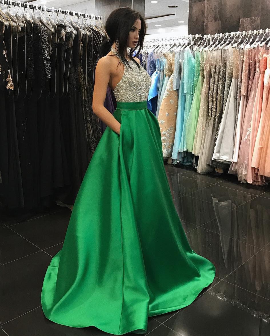 Jovani Size 6 Prom Halter Green Ball Gown on Queenly