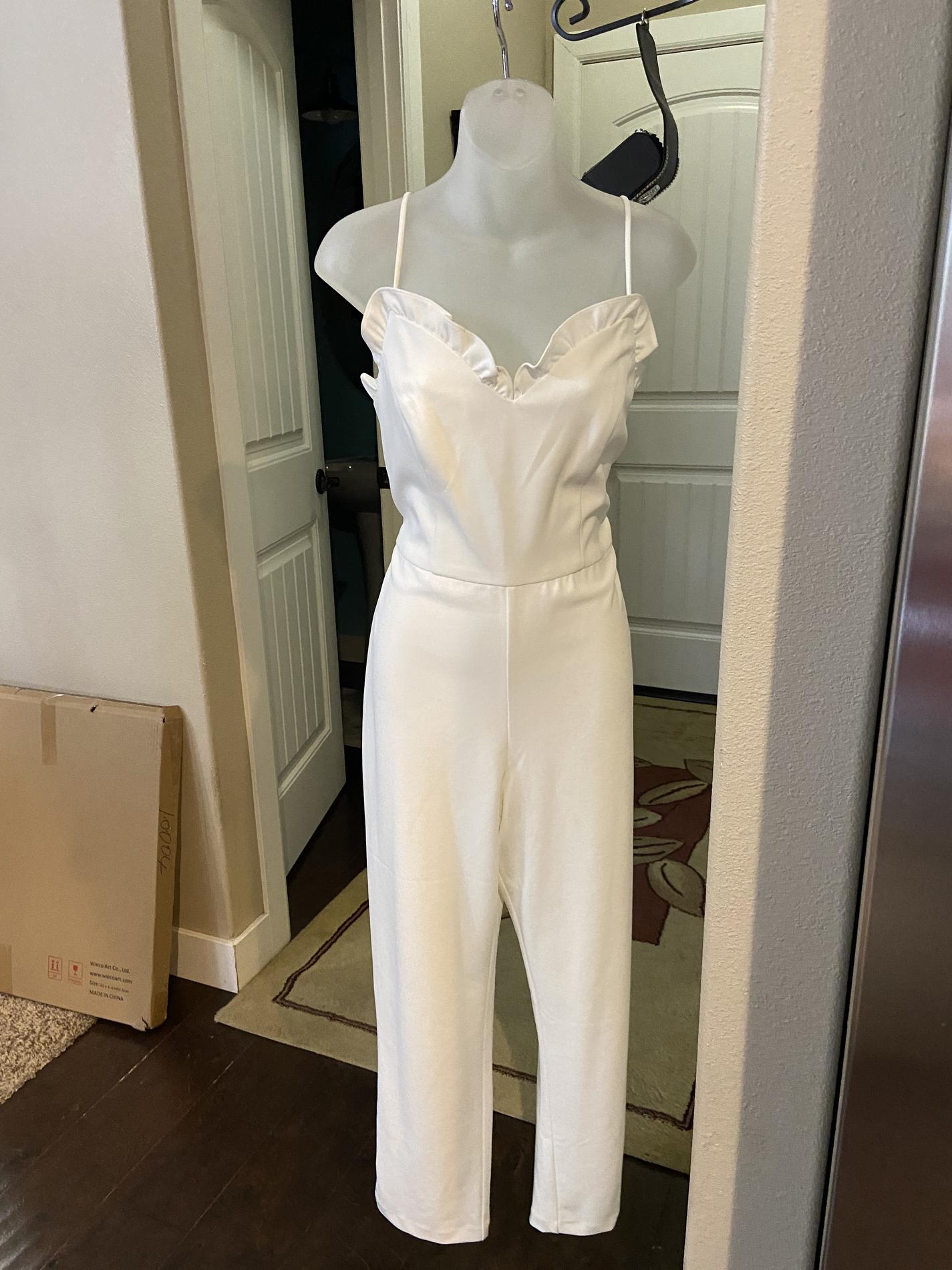 Size 12 Pageant Interview White Formal Jumpsuit on Queenly