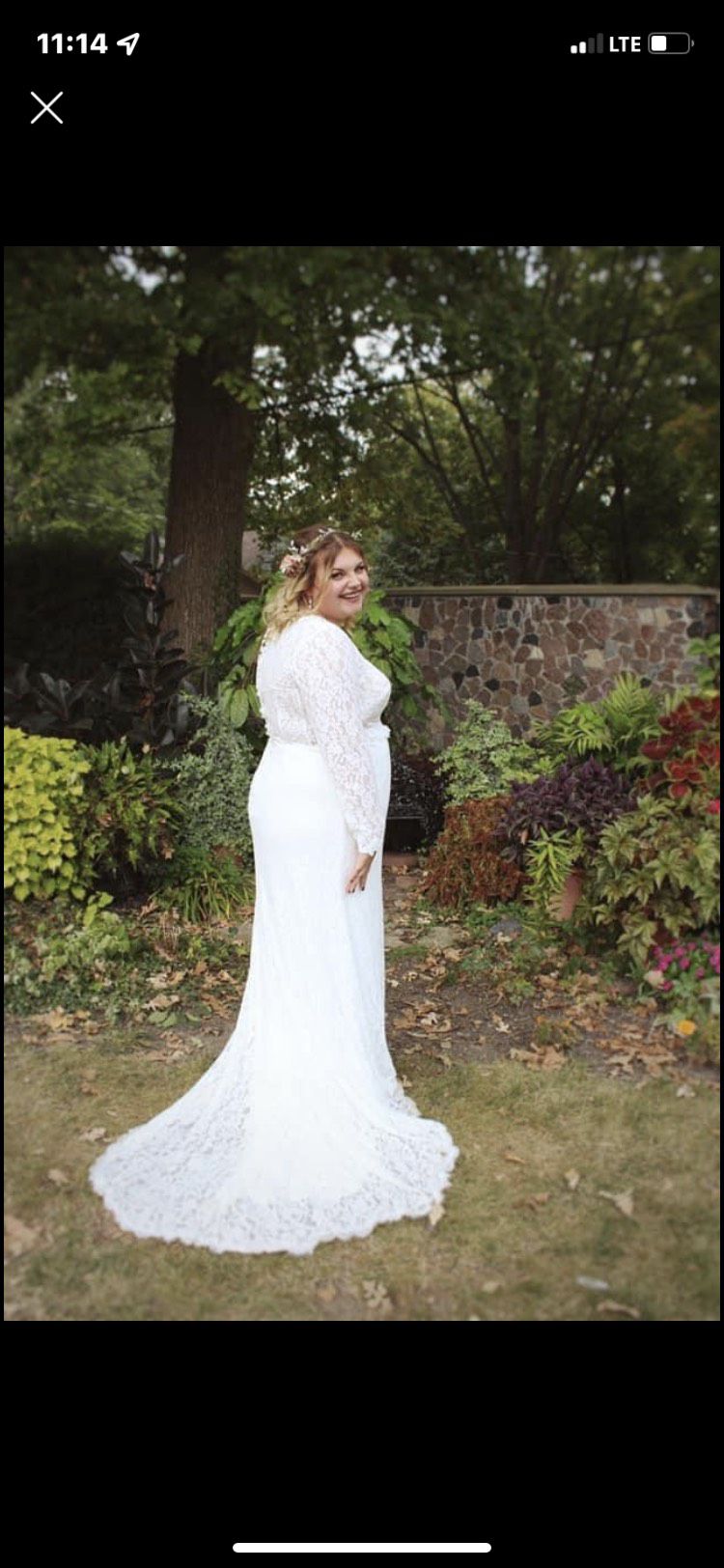 Plus Size 18 Wedding Long Sleeve Lace White Dress With Train on Queenly