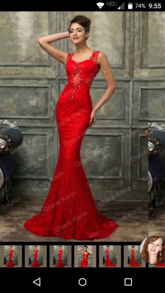 Size 10 Prom Halter Lace Red Mermaid Dress on Queenly