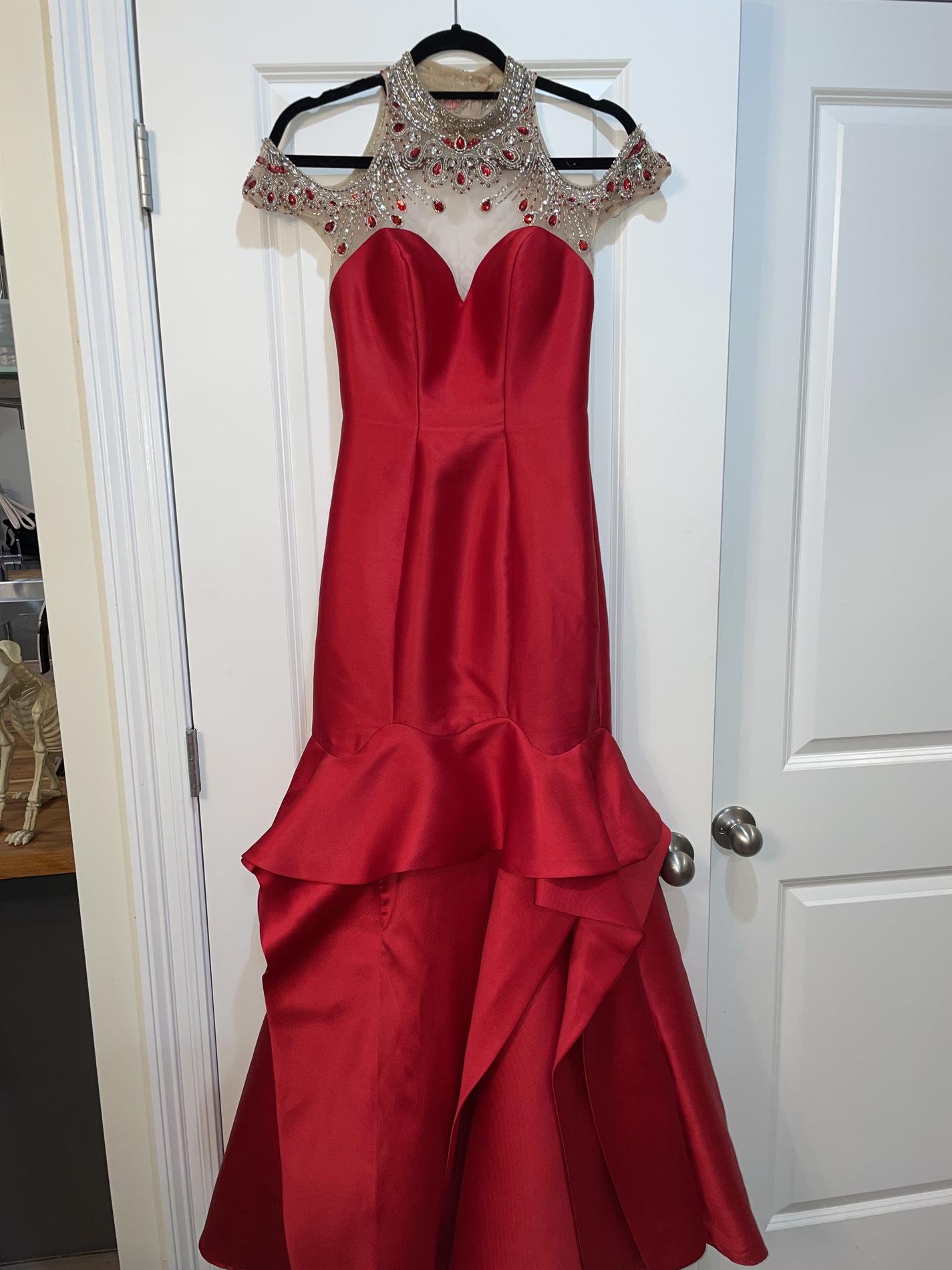 MoriLee Size 0 Prom Satin Red Mermaid Dress on Queenly