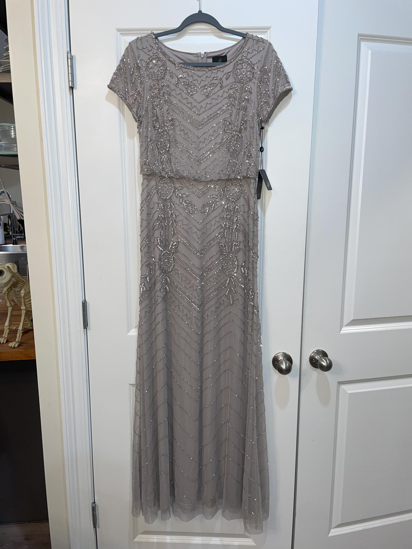 adrianna papell Size 2 Silver A-line Dress on Queenly