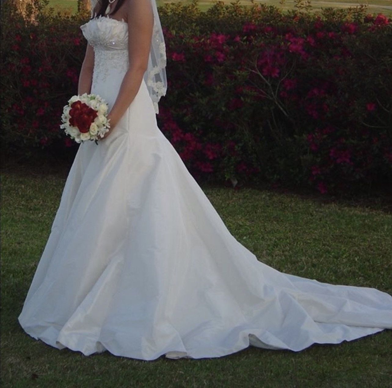 Maggie Sottero Size 8 Wedding Strapless Satin White Mermaid Dress on Queenly