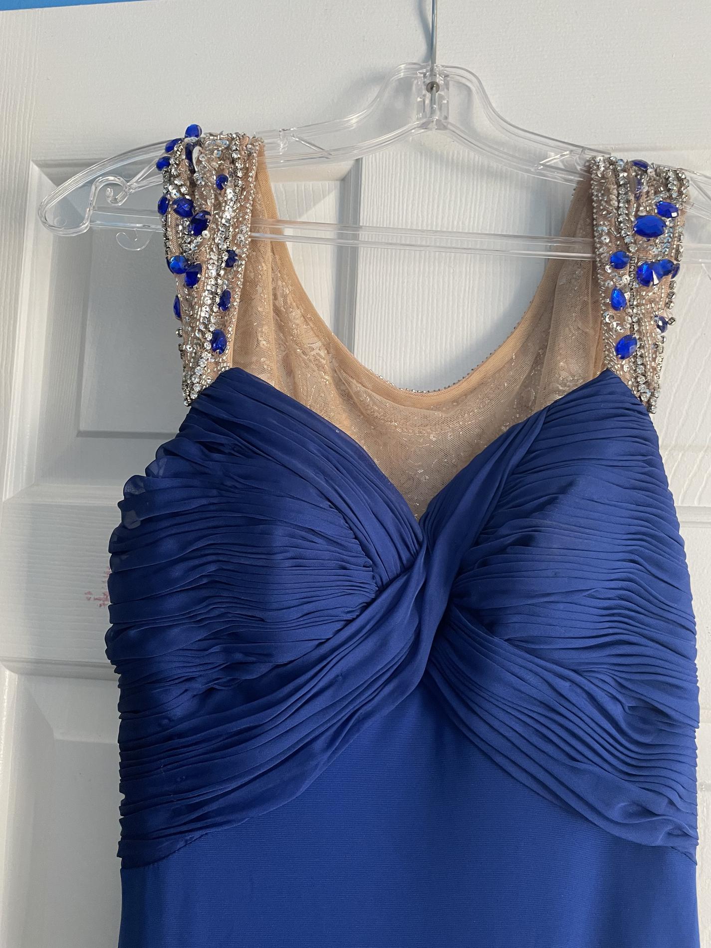 Size 4 Prom Cap Sleeve Sequined Royal Blue Floor Length Maxi on Queenly