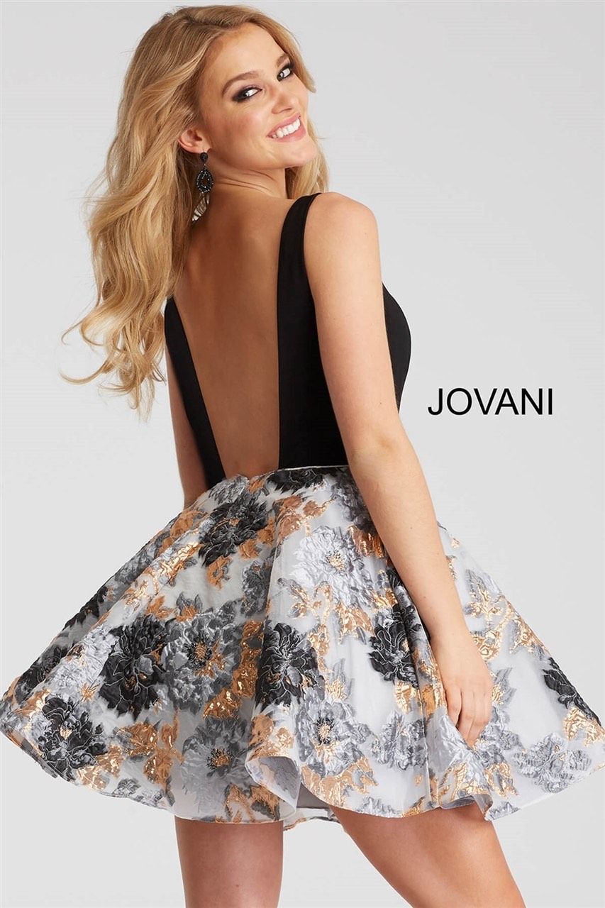 Jovani Size 00 Prom Floral Black A-line Dress on Queenly