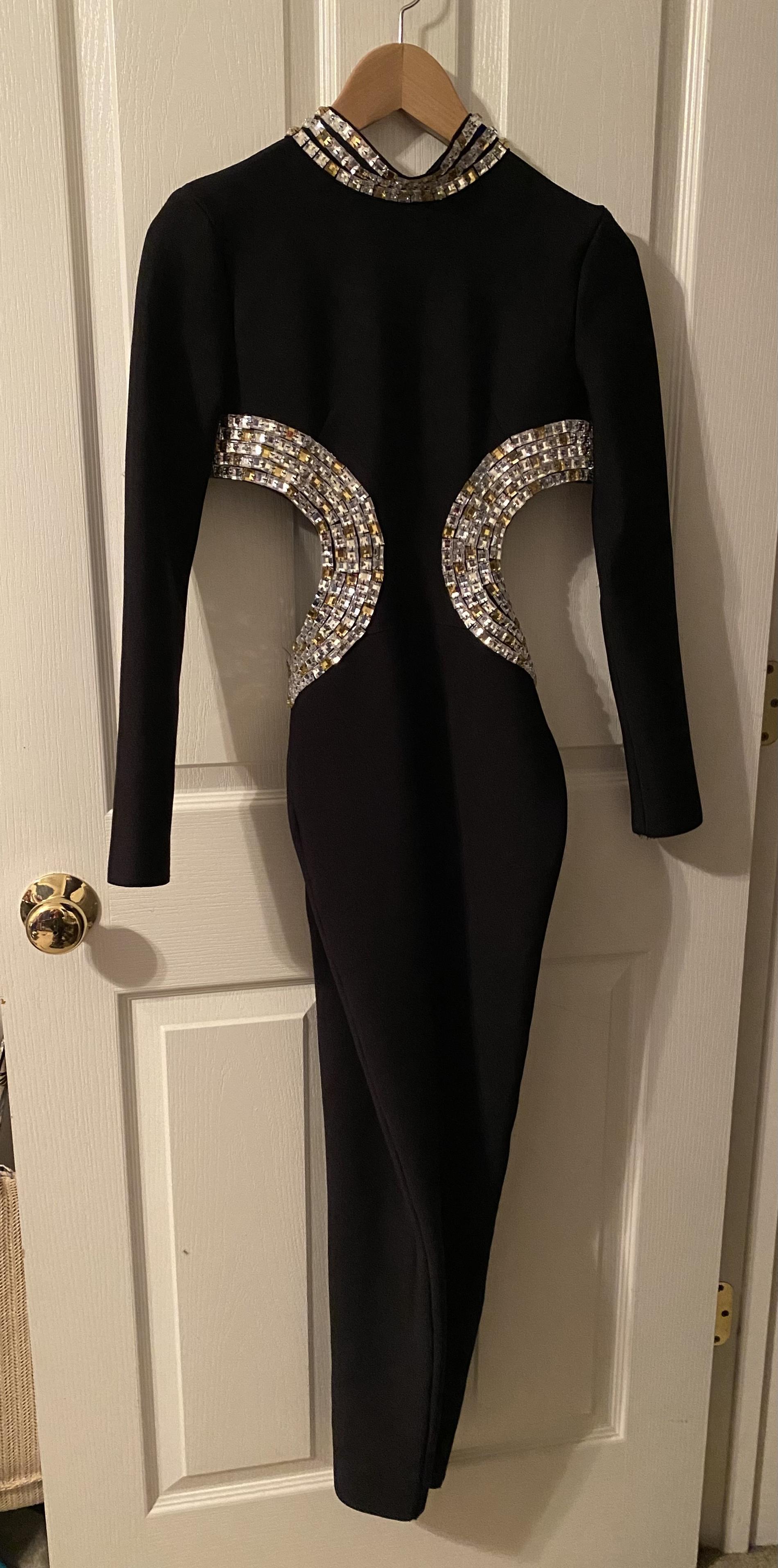 Pinkapple Dress Size 12 Long Sleeve Sequined Black Formal Jumpsuit on Queenly
