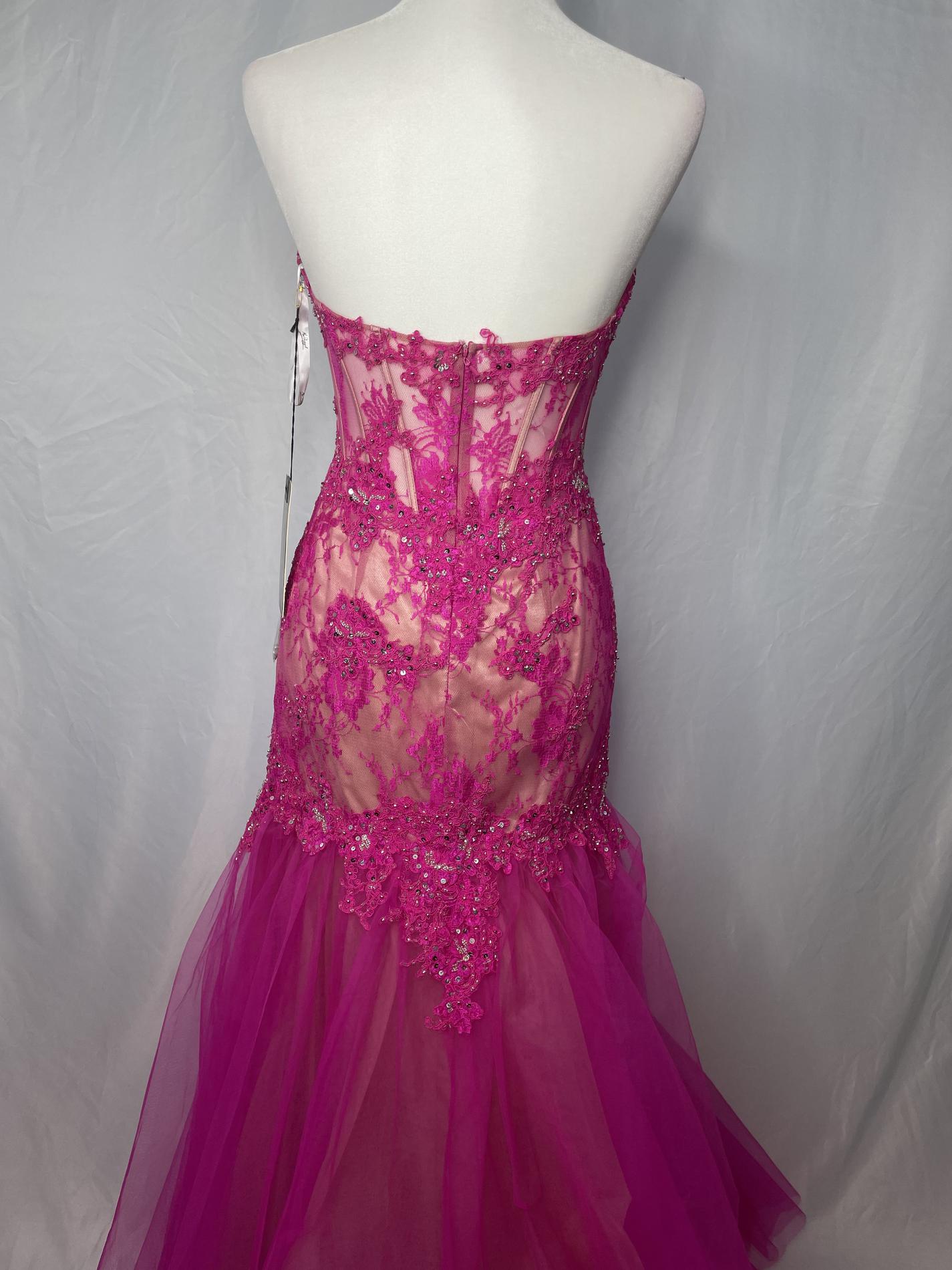 Mac Duggal Size 6 Prom Strapless Lace Hot Pink Mermaid Dress on Queenly