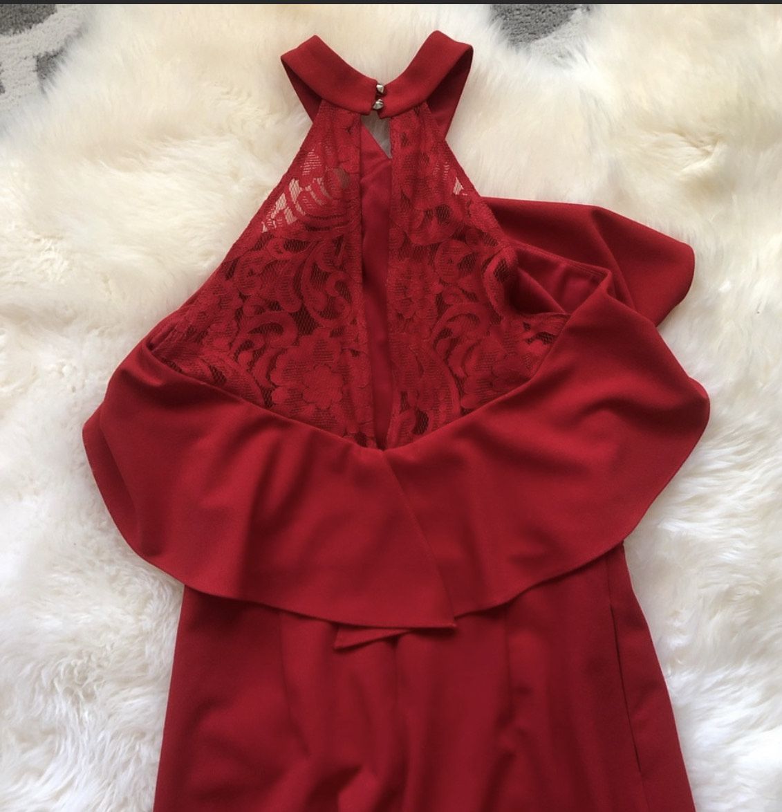 Bebe Size 6 Lace Red Formal Jumpsuit on Queenly