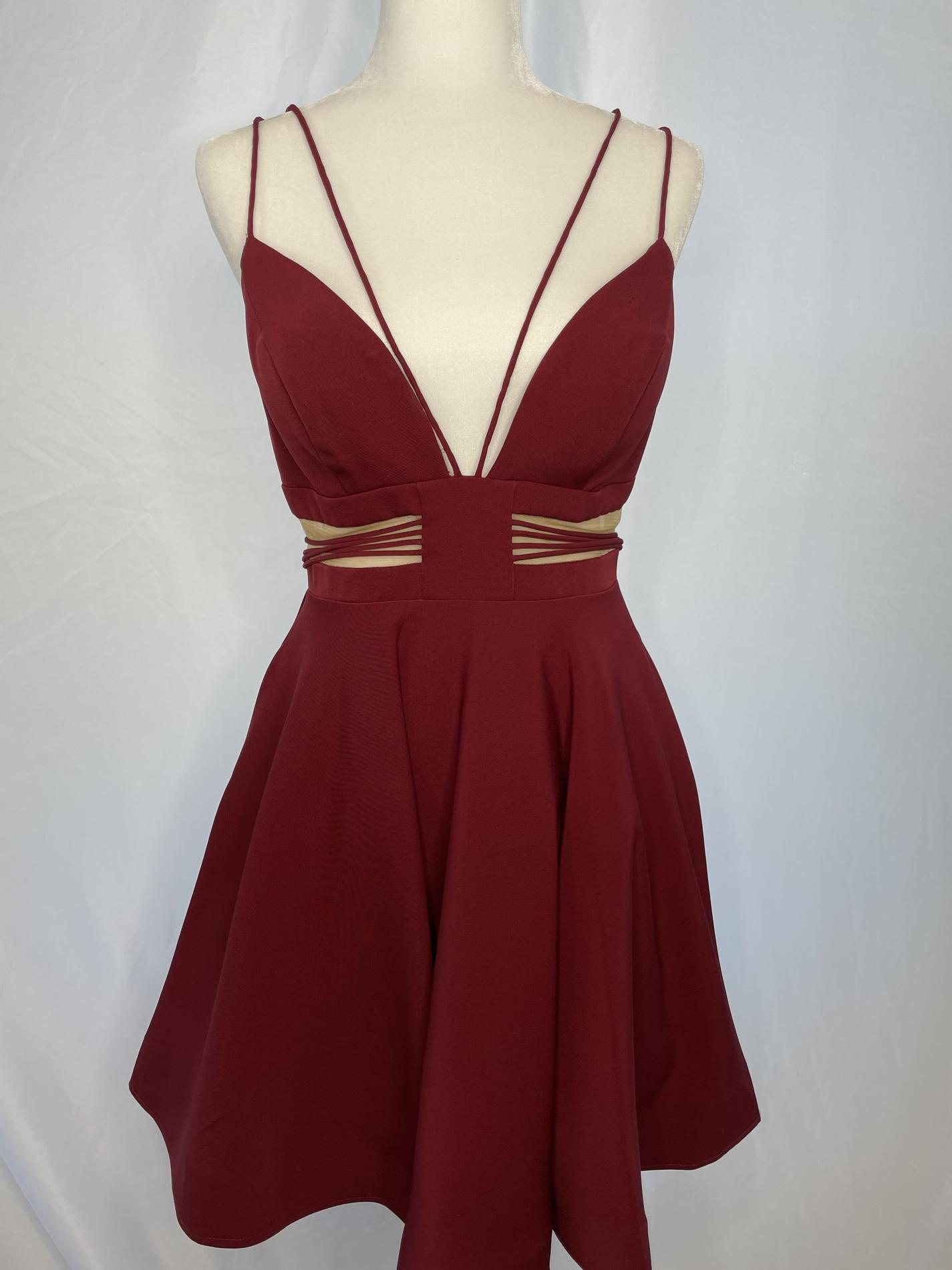 Sherri Hill Size 6 Homecoming Plunge Sheer Burgundy Red Cocktail Dress on Queenly