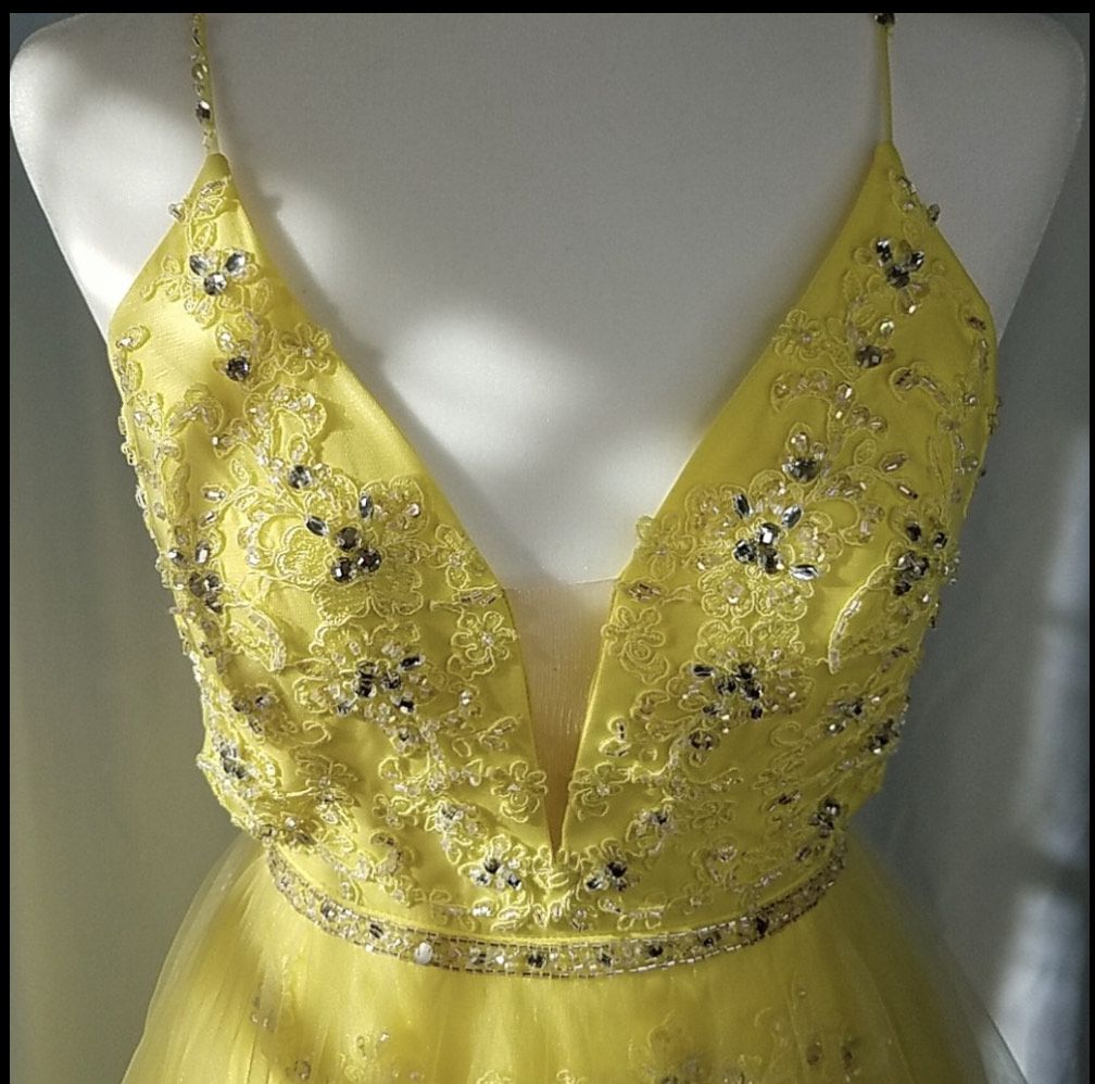 Rachel Allan Size 4 Sequined Yellow Ball Gown on Queenly