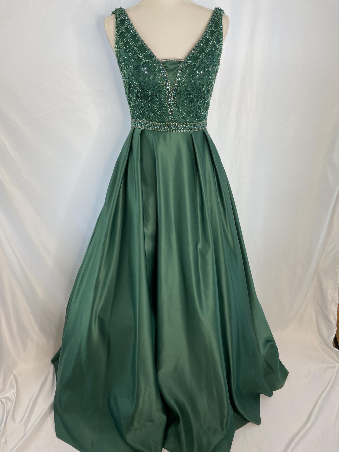 May Queen Size 8 Prom Satin Emerald Green Ball Gown on Queenly