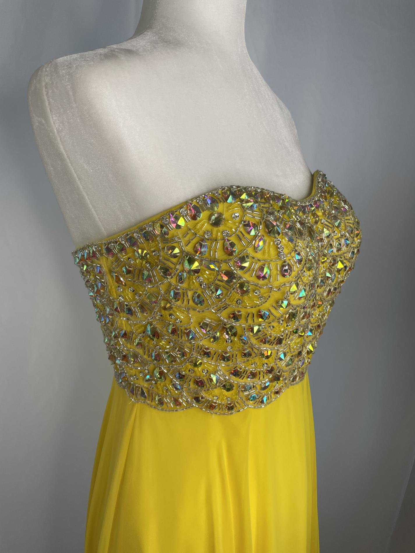 Mori Lee Yellow Size 8 Tulle Train Strapless Straight Dress on Queenly