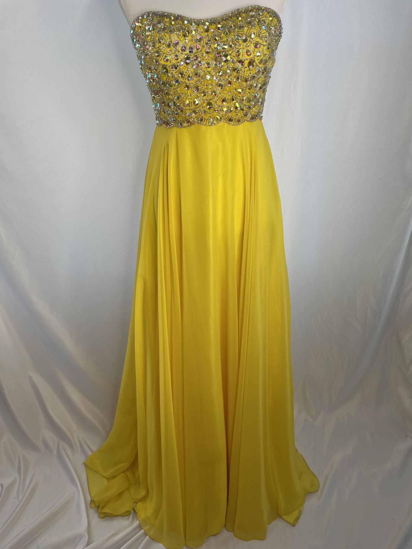 Mori Lee Yellow Size 8 Tulle Train Strapless Straight Dress on Queenly