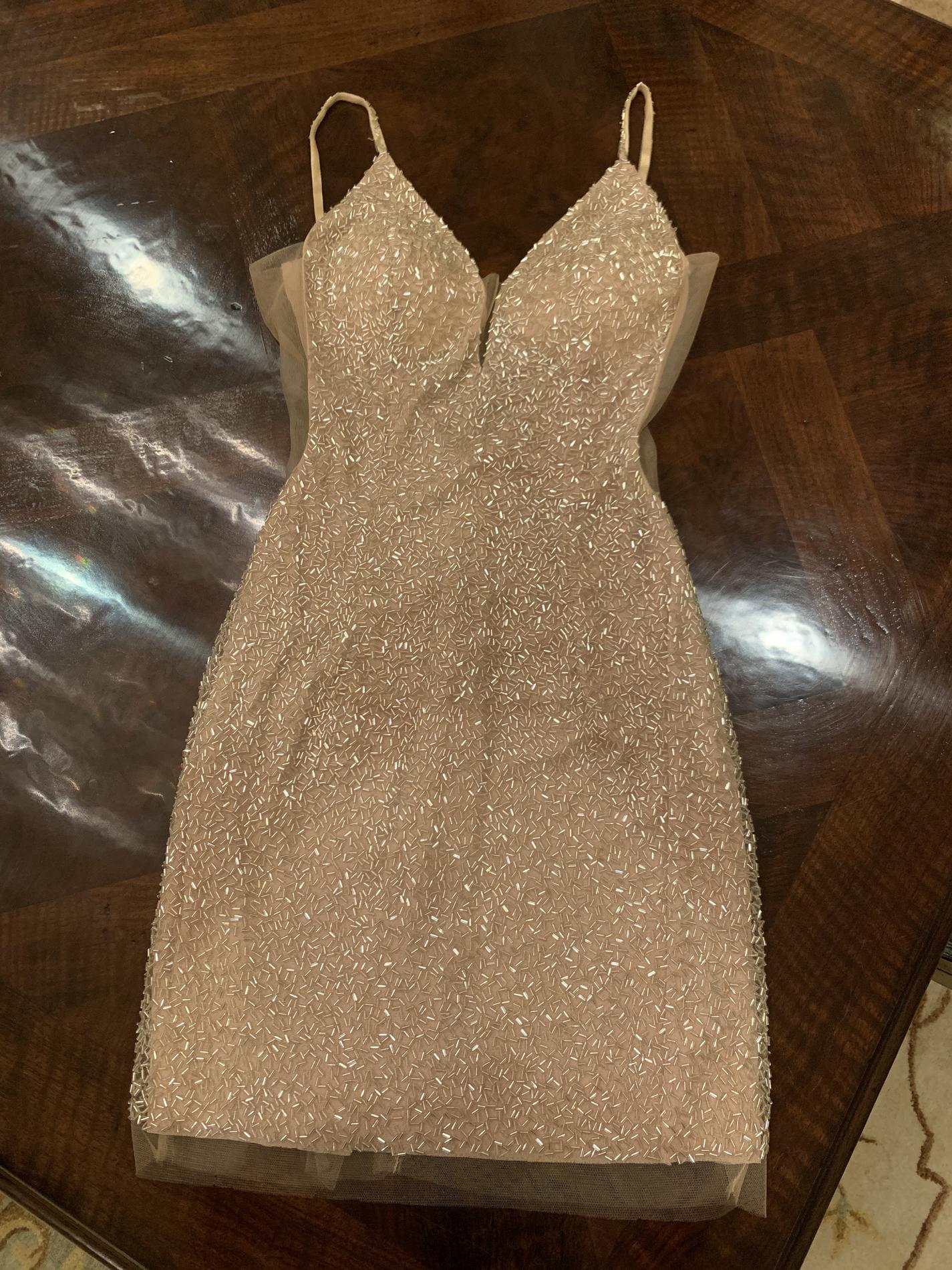Jovani Gold Size 6 Holiday Tall Height Sheer Cocktail Dress on Queenly
