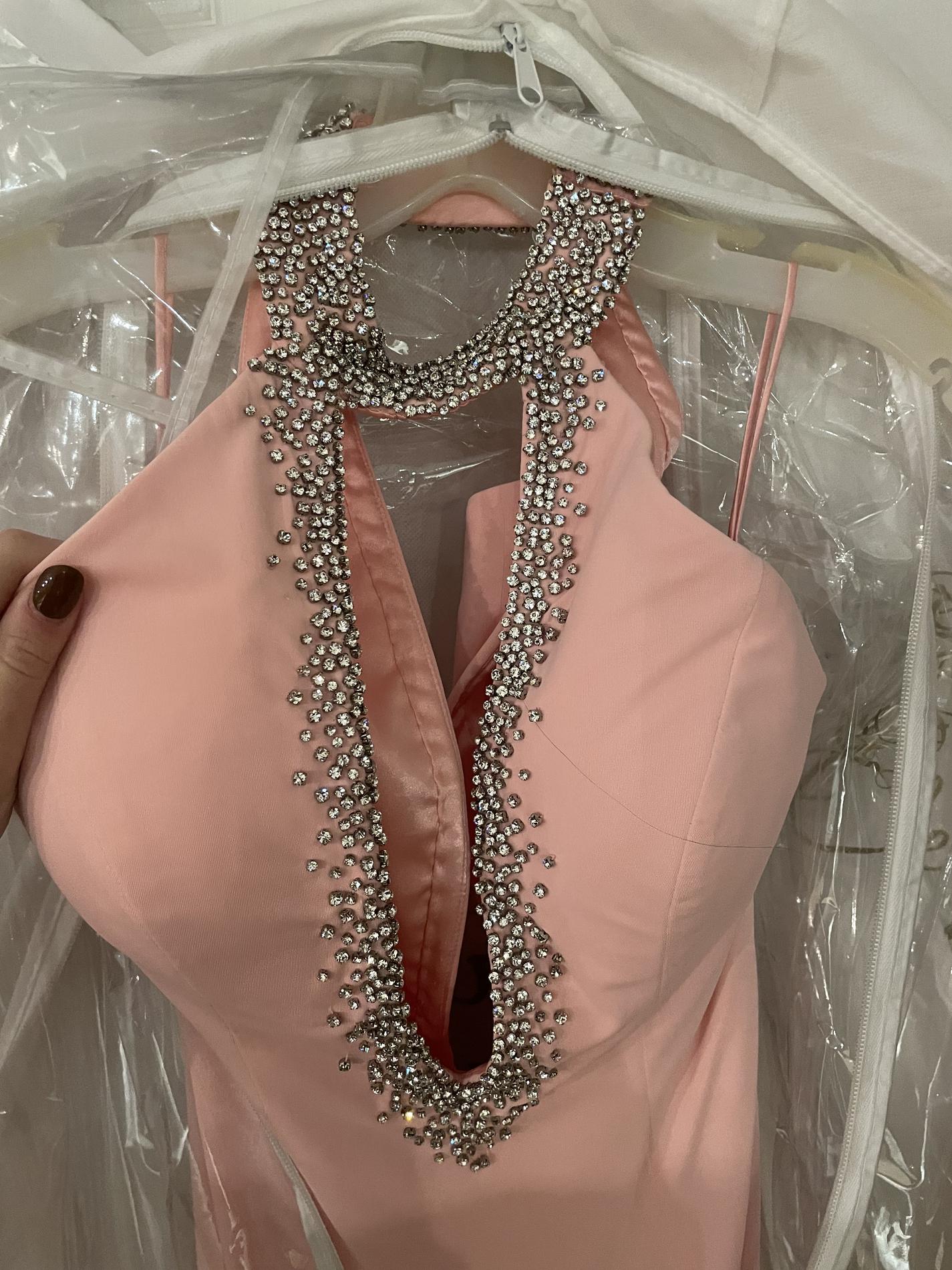 Jovani Pink Size 0 Silk V Neck Jersey Side slit Dress on Queenly