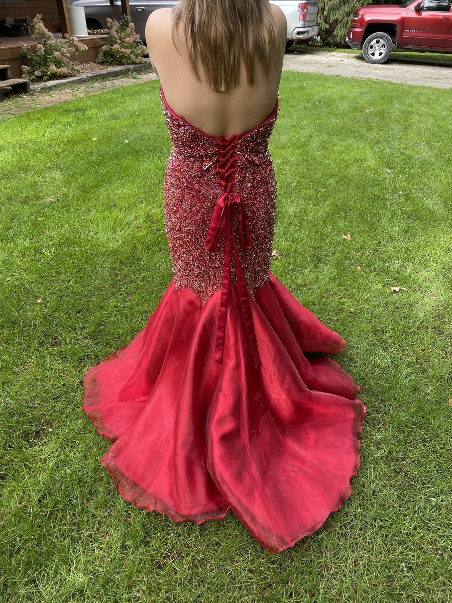 MacDuggal couture Size 8 Prom Sequined Red Mermaid Dress on Queenly
