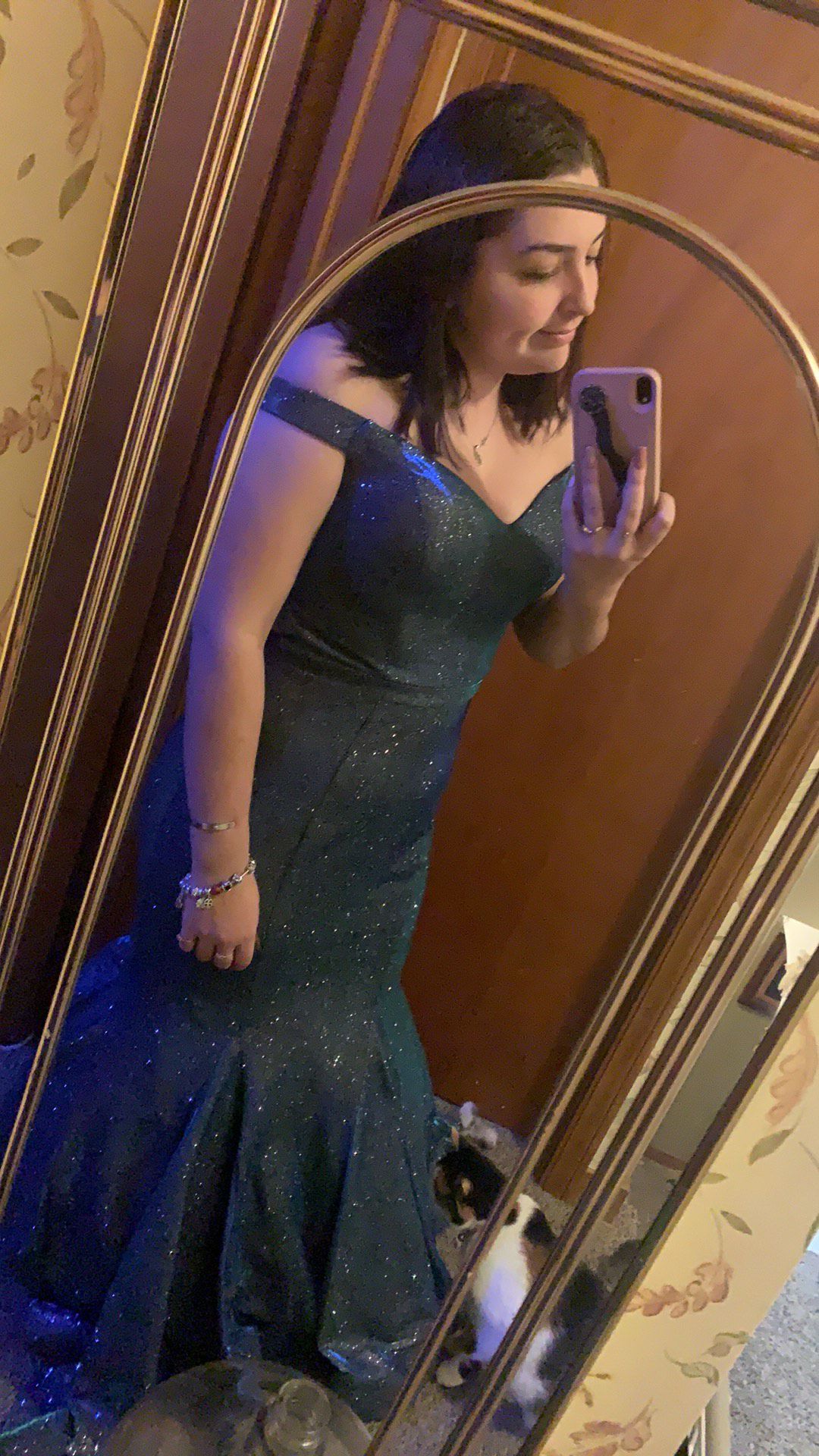 Size 6 Prom Off The Shoulder Blue Mermaid Dress on Queenly