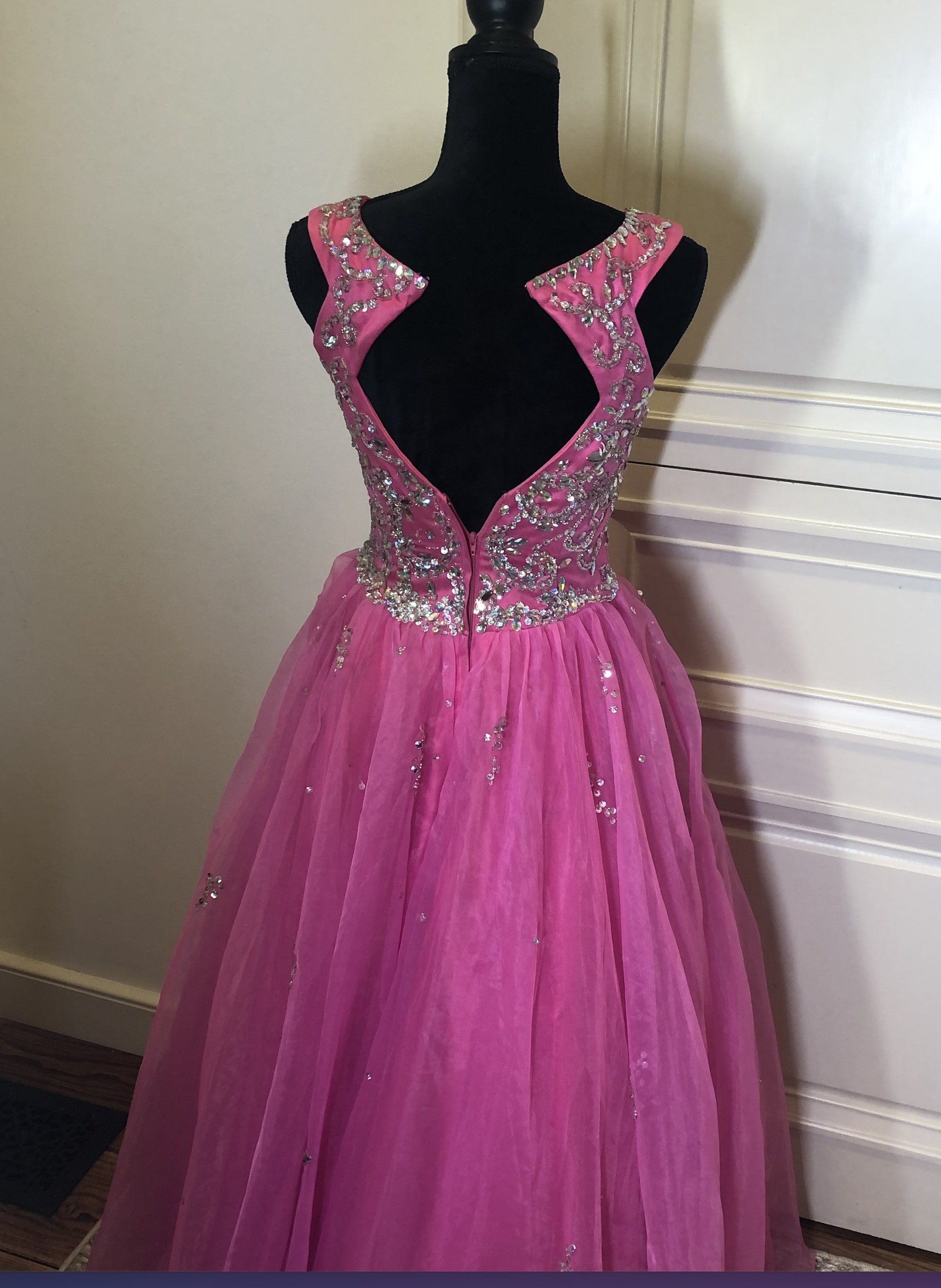Size 0 Prom High Neck Hot Pink Ball Gown on Queenly