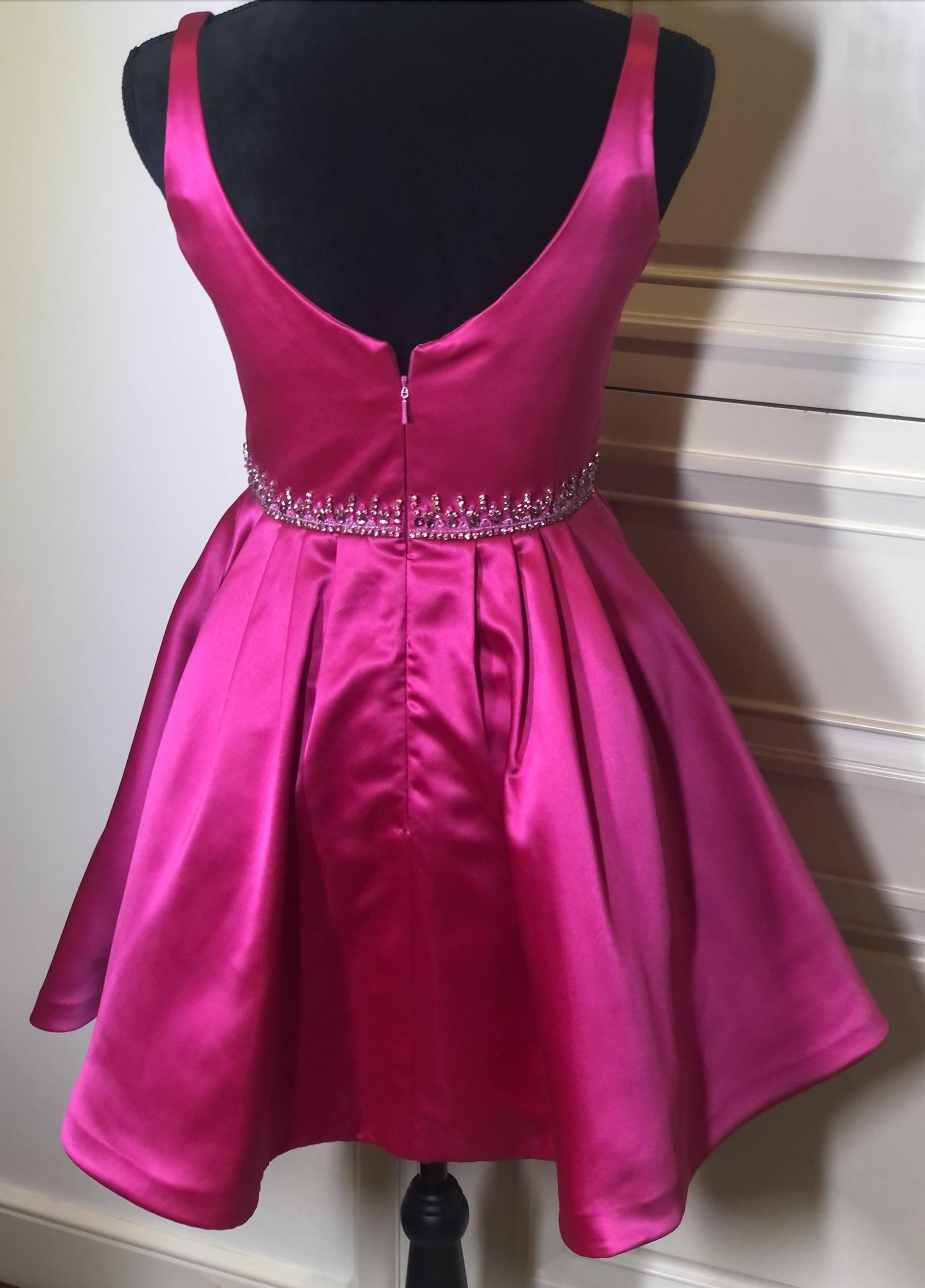 Sherri Hill Size 6 Homecoming Plunge Satin Hot Pink Cocktail Dress on Queenly