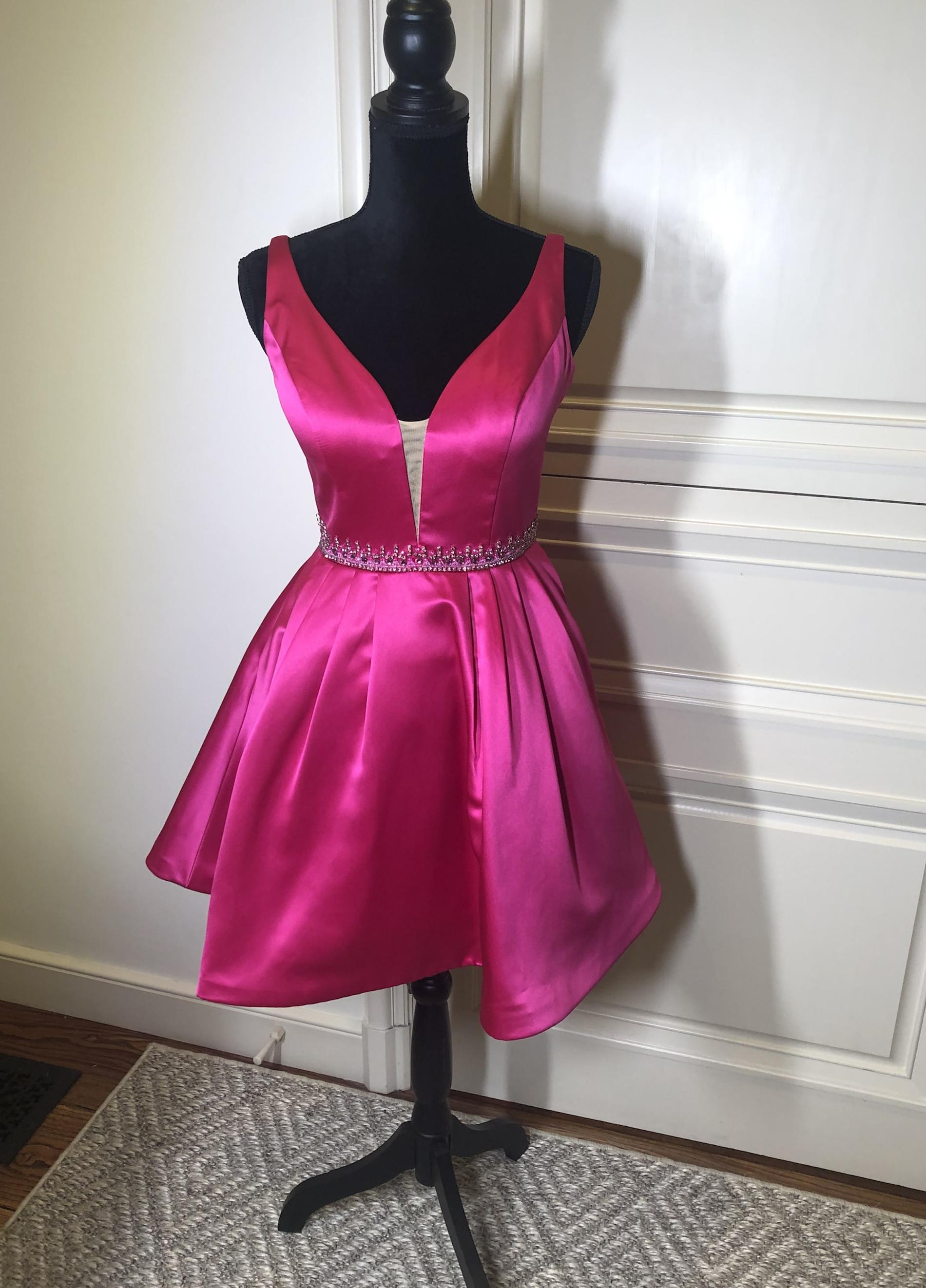 Sherri Hill Size 6 Homecoming Plunge Satin Hot Pink Cocktail Dress on Queenly