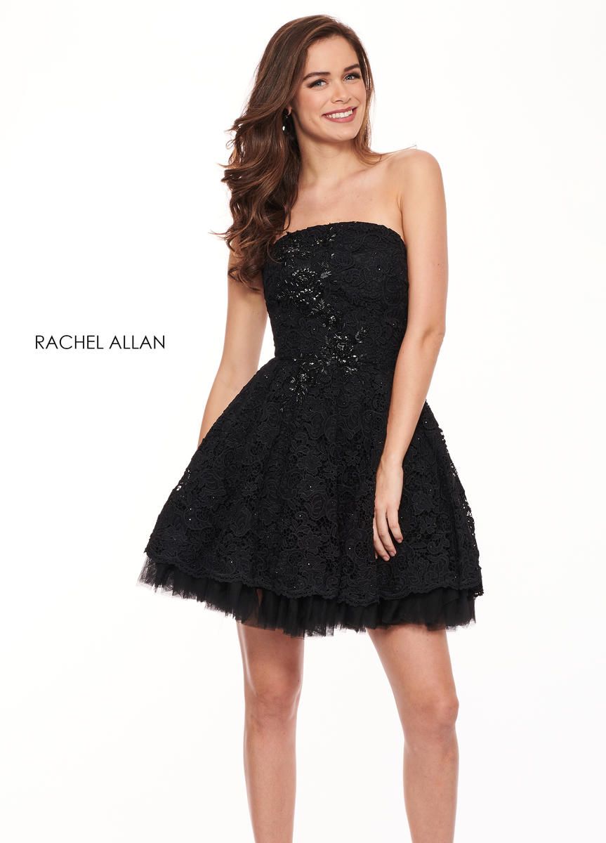 Style L1231 Rachel Allan Size 4 Homecoming Black Cocktail Dress on Queenly