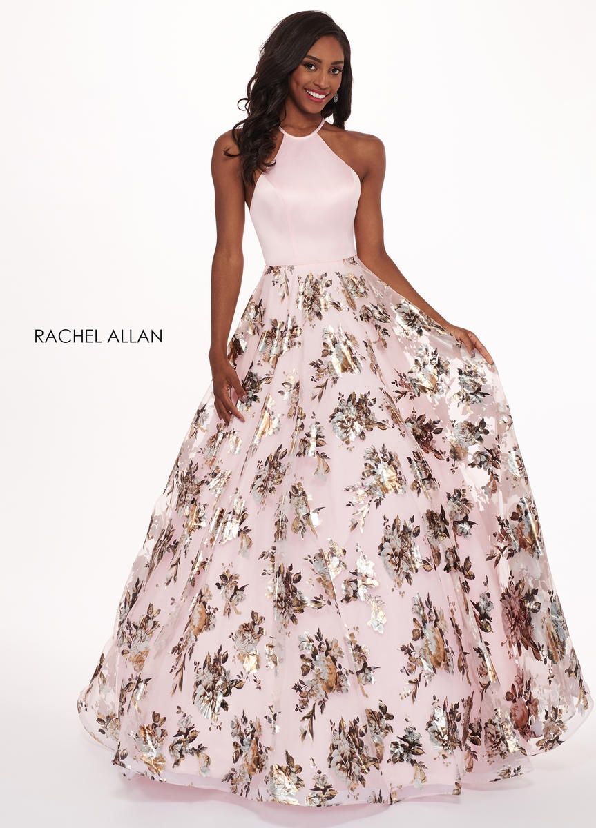 Style 6581 Rachel Allan Size 14 Prom Floral Light Pink Ball Gown on Queenly