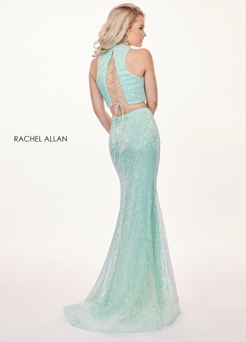 Style 6450 Rachel Allan Size 0 Prom Sequined Light Blue Mermaid Dress on Queenly