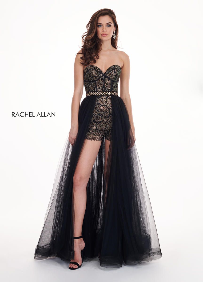 Style 6618 Rachel Allan Size 2 Prom Strapless Sequined Black Formal Jumpsuit on Queenly