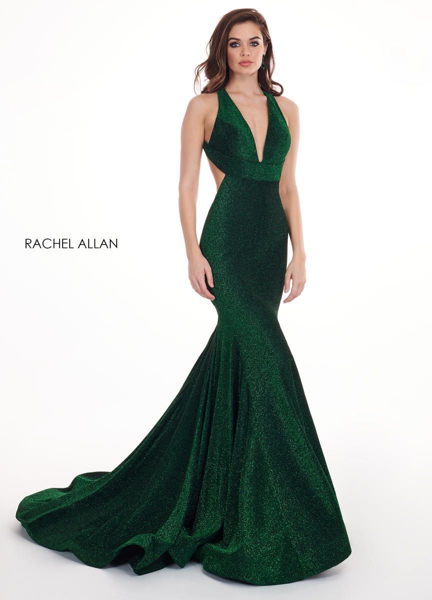 Style 6595 Rachel Allan Size 4 Prom Plunge Emerald Green Mermaid Dress on Queenly