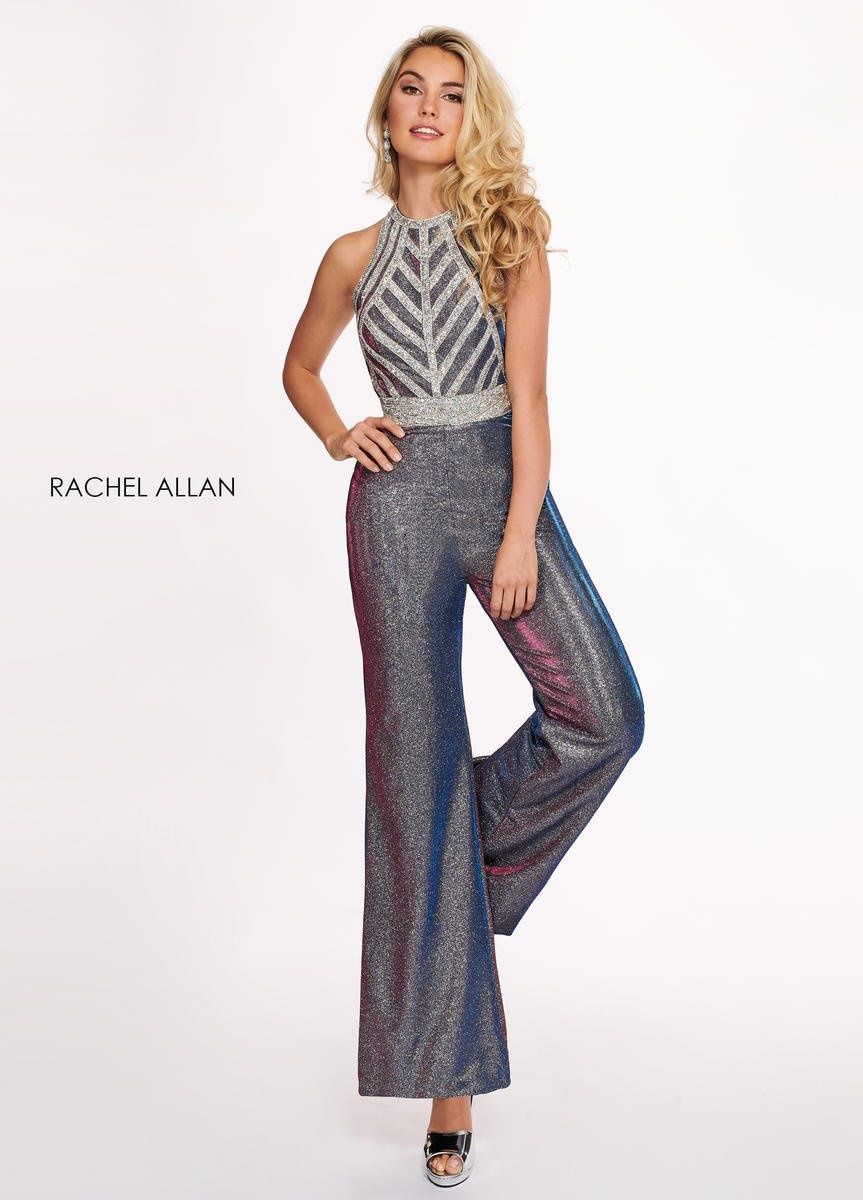 Style 6441 Rachel Allan Silver Size 4 Tall Height Royal Blue Prom Jumpsuit Dress on Queenly