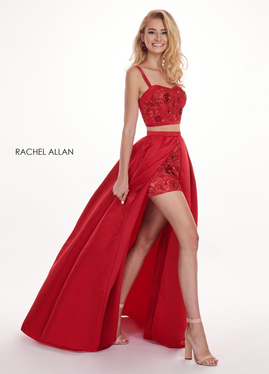 Style 6454 Rachel Allan Size 6 Prom Lace Red Formal Jumpsuit on Queenly