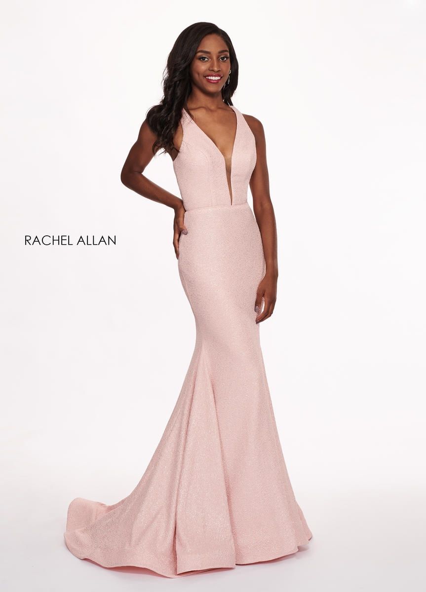 Style 6472 Rachel Allan Size 0 Prom Plunge Light Pink Mermaid Dress on Queenly