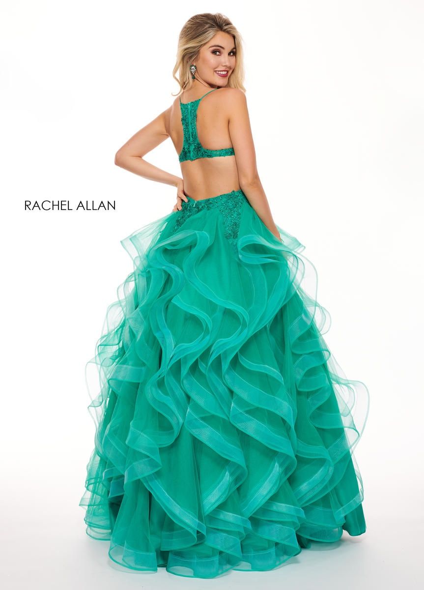 Style 6526 Rachel Allan Size 12 Prom Emerald Green Ball Gown on Queenly