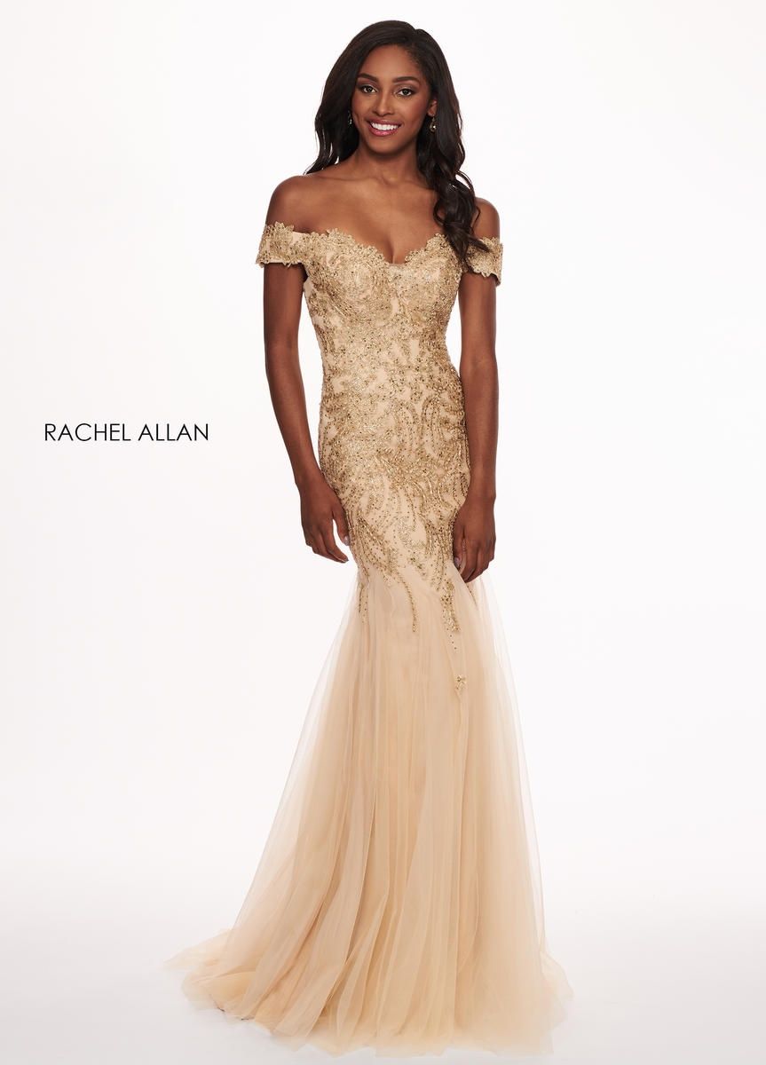Style 6545 Rachel Allan Size 8 Prom Gold Mermaid Dress on Queenly