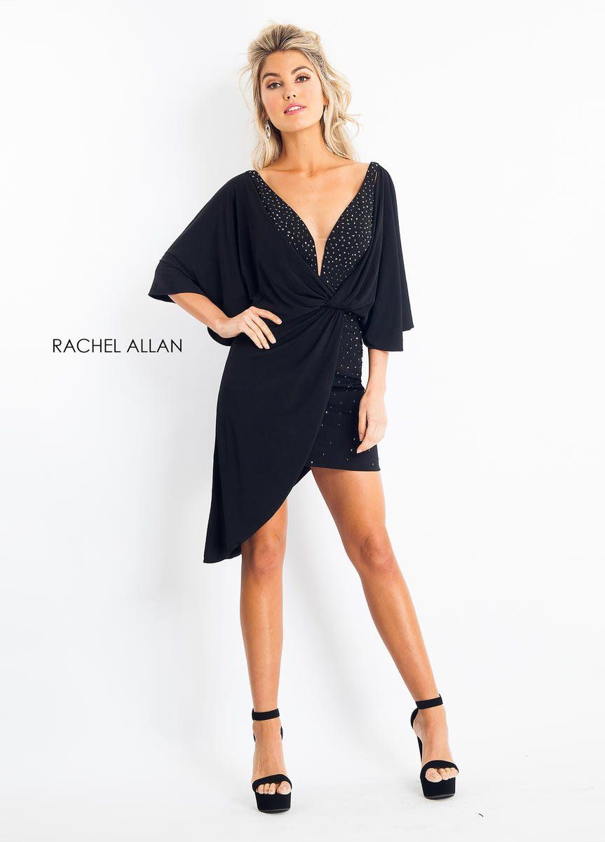 Style L1185 Rachel Allan Size 4 Prom Plunge Black Cocktail Dress on Queenly