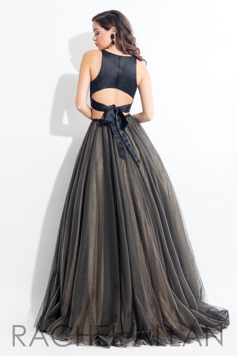 Style 6065 Rachel Allan Size 6 Prom Satin Black Ball Gown on Queenly