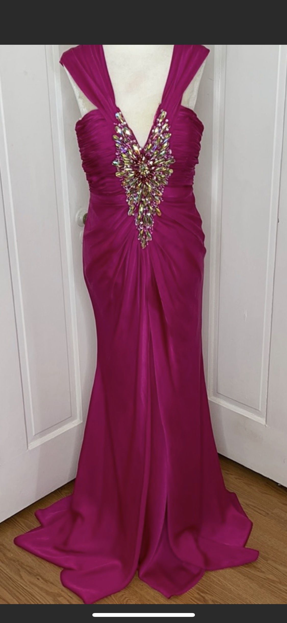 Night Moves Size 10 Prom Sequined Hot Pink Floor Length Maxi on Queenly