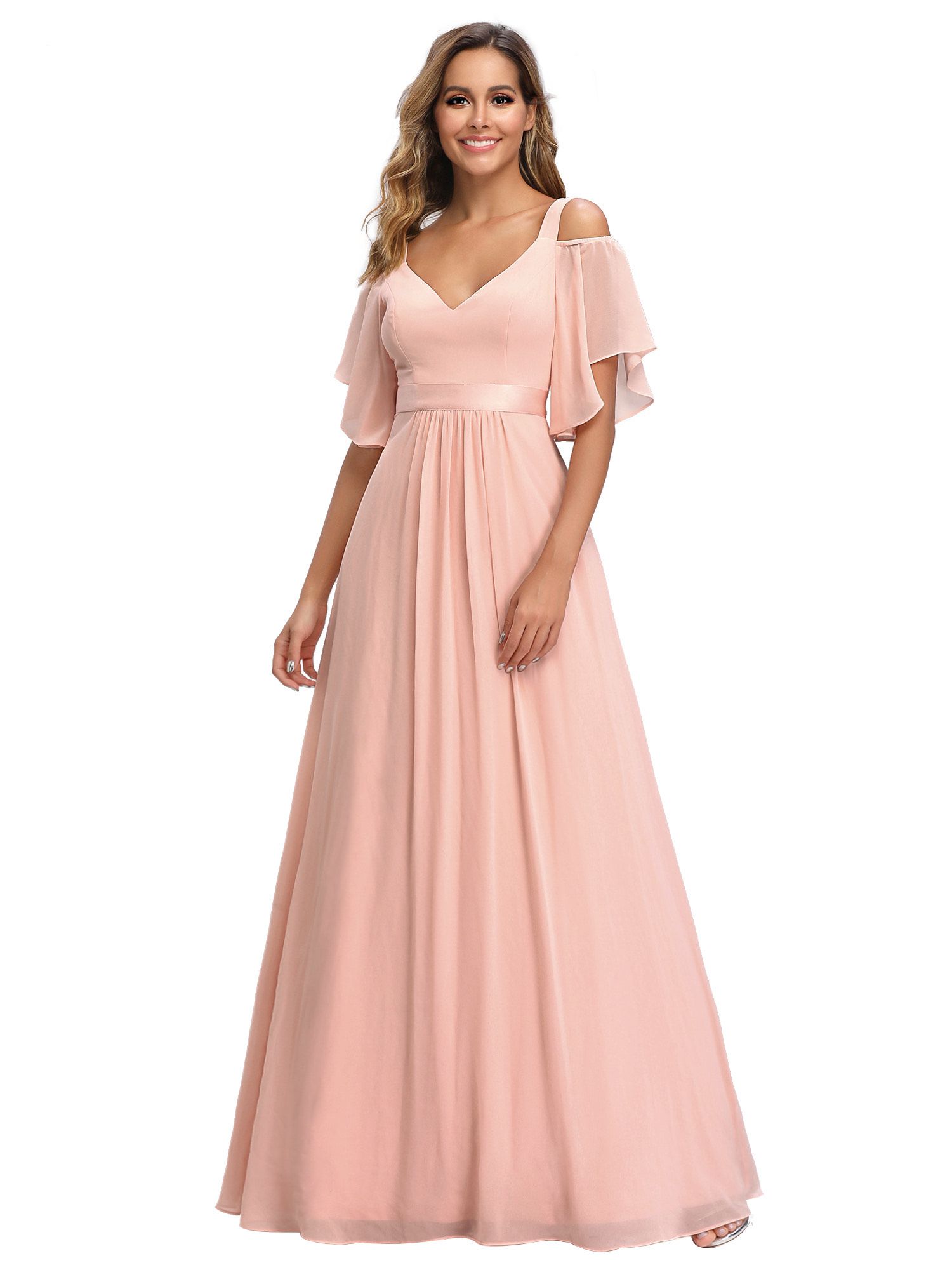 Ever-Pretty Plus Size 18 Bridesmaid Pink A-line Dress on Queenly